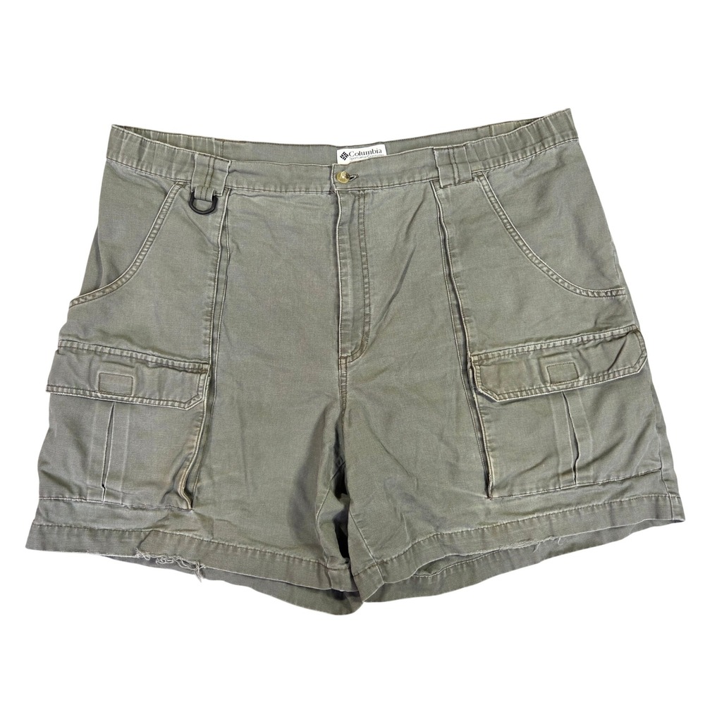 Columbia Mens 42 Cargo Shorts Olive Green Canvas D-Ring Hiking AM4241 Outdoors